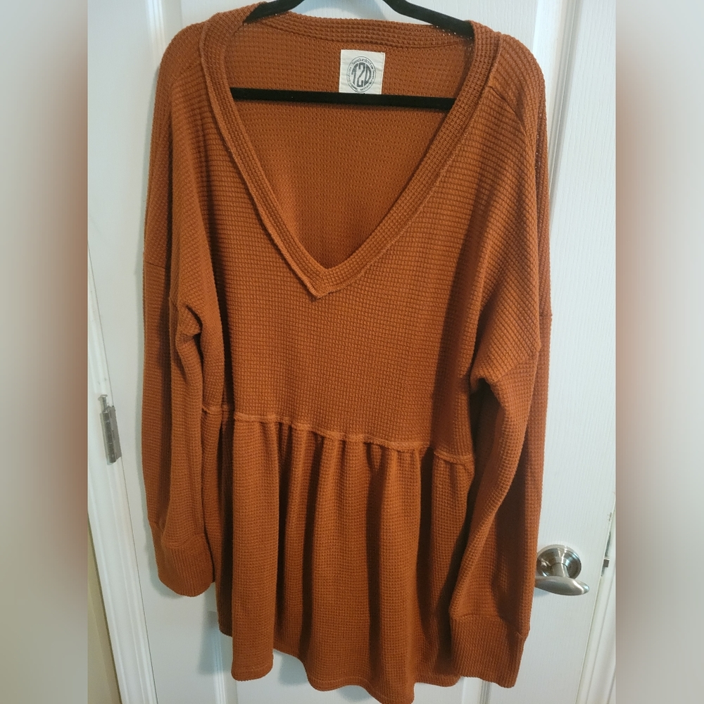 Waffle knit 4xl v neck swing tunic